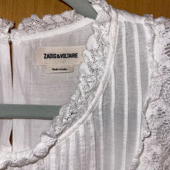 Zadig Voltaire Womens Top Size Medium White Drawstring Waist Ruffle Trim - Picture 3 of 9